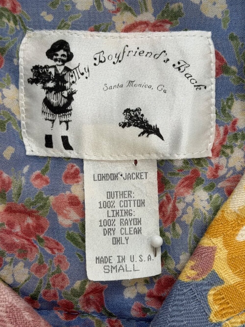 Vtg My Boyfriends Back Women Size S Floral Jacket Santa Monica Art to Wear - Picture 5 of 7